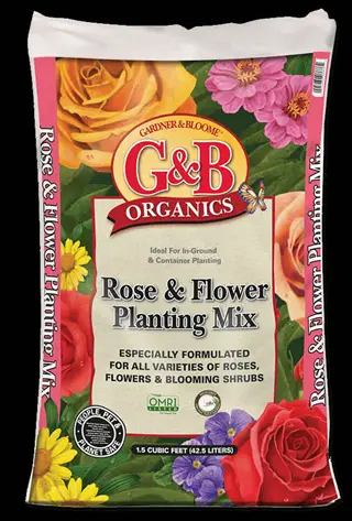 g&b organics rose planting mix bag for roses, flowers and blooming shrubs, organic soil for in-ground and container gardening