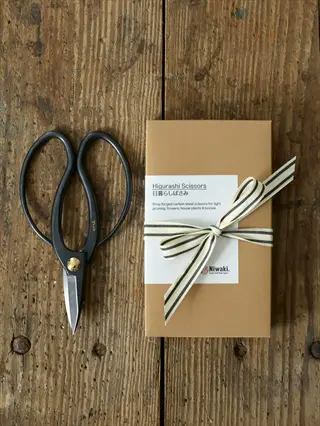 h gardening scissors for trimming plant roots with product packaging on wooden table