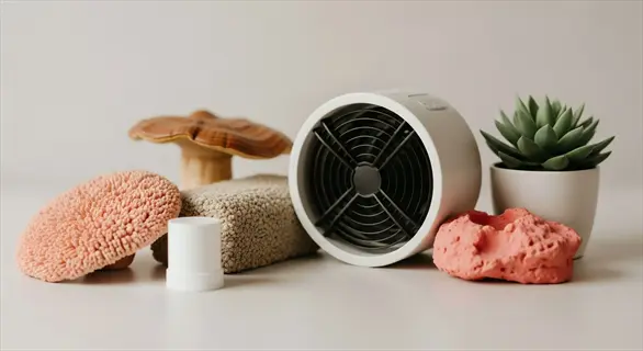 indoor plants and a small humidifier on a minimalist surface, ideal for maintaining humidity levels