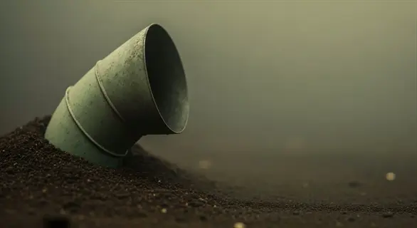 lead paint soil testing concept: buried metal pipe in soil symbolizing lead contamination persistence demanding attention