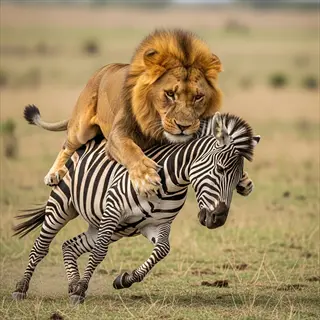 lion attacking a zebra in the savanna, representing lion stalking zebra savanna dynamics