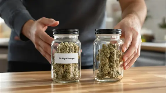 mason jars with lids labeled for airtight seed storage on a wooden surface