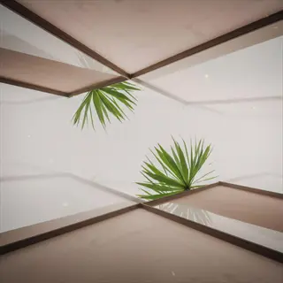 minimalist indoor plant air circulation design with geometric structures framing yucca-like plants