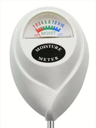 portable soil analyzer device: moisture meter with dry to wet scale (1-10), illustrating how testing types serve different purposes