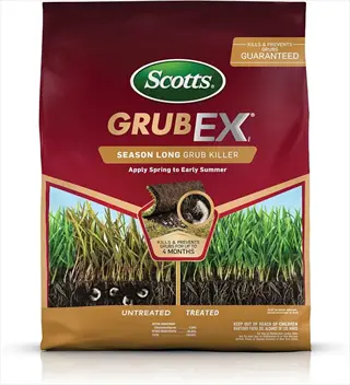 scotts grubex lawn grub treatment bag showing untreated vs. treated grass comparison