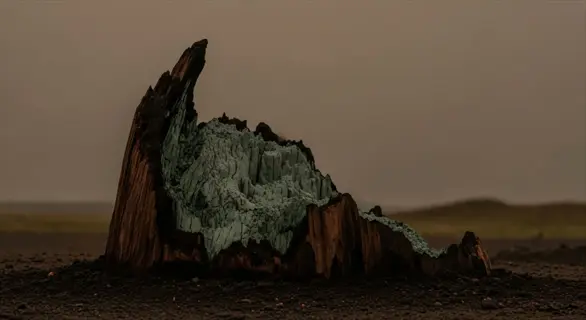 weathered wood chip slope erosion formation in desolate landscape with muted tones