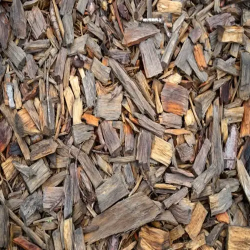wood chips garden mulch - natural brown organic material for landscaping and soil moisture retention